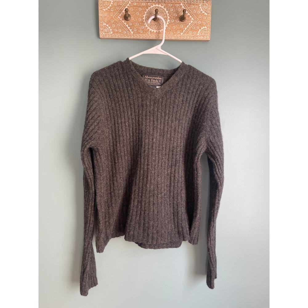 Abercrombie & Fitch Vintage Lambswool V-Neck Gray Sweater Y2K